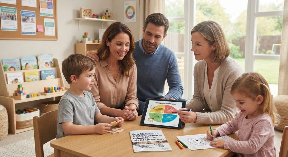 A family with a Budding Gems consultant discussing early identification and SEND guidance