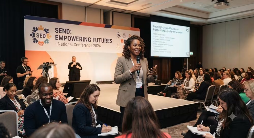 Dupe Awolola speaking at a SEND conference